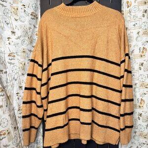 Crown & Ivy Tan and Black Striped Crewneck Sweater